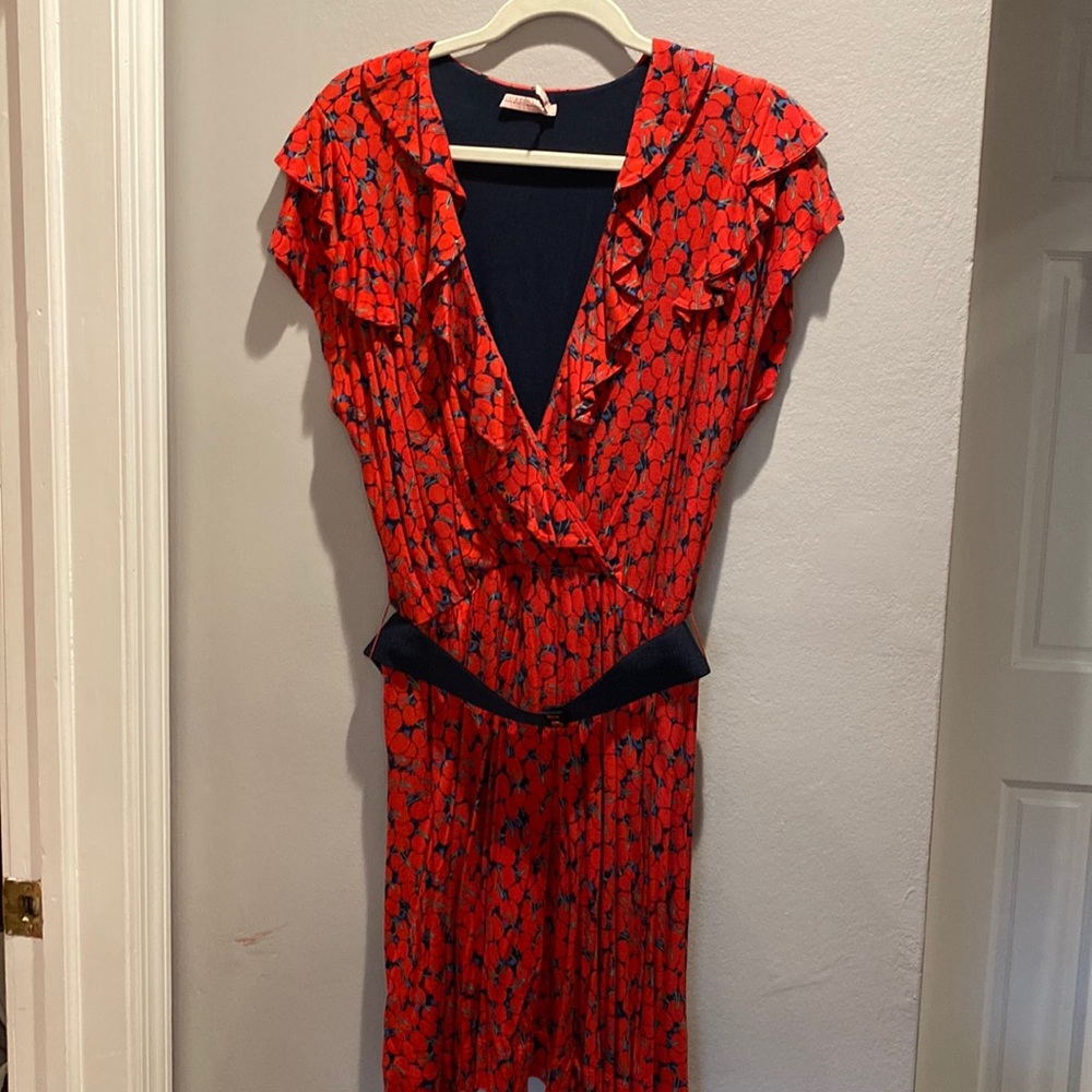 Cherry-print belted mini dress